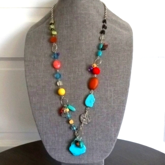 NWT Bocar. Silver Tone . Mix Materials Colorful Long Necklace. - Picture 1 of 14